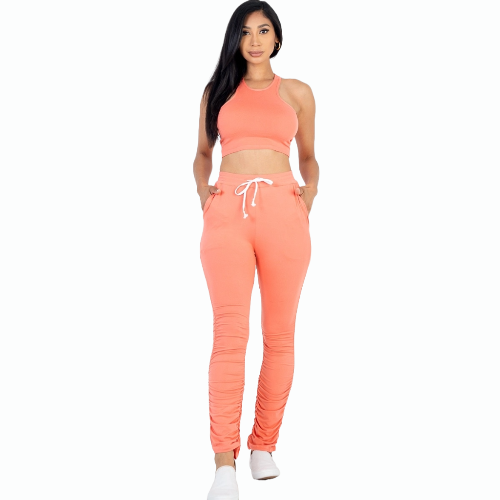 Breezy Two Piece Cropped Top & Ruched Pants