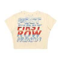 Thumbnail for Beige t-shirt with colorful text design on a white background