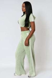 Thumbnail for Two-piece cropped hoodie and jogger set in a mineral wash finish. Comfy fit with street-style edge for young women.