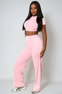 Thumbnail for Two-piece cropped hoodie and jogger set in a mineral wash finish. Comfy fit with street-style edge for young women.