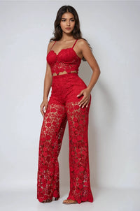 Thumbnail for Delicate yet bold. Sheer non-stretch lace set made from 100% polyester. Power in every layer.