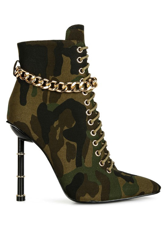 Combat Stiletto Camouflage Ankle Boot