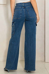 Thumbnail for High Rise Crossed Waist Cargo Wide Jeans
