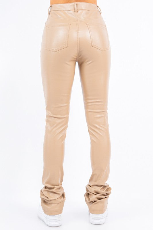 Faux Leather Stacked High Waist Skinny Pants