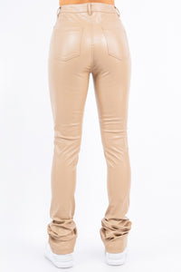 Thumbnail for Faux Leather Stacked High Waist Skinny Pants