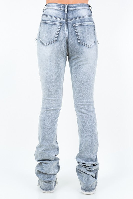 Stacy Gray Wash Denim Stacked Jeans / Juniors