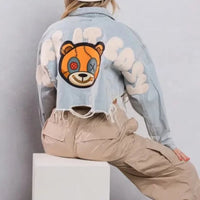 Thumbnail for Distressed Teddy Cropped Denim Jacket