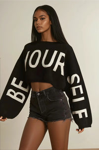 Thumbnail for Be Your Self Sweater Cropped Sweater - Pink Seal  