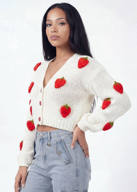 Thumbnail for Pink Seal Soft berry-toned cardigan sweater radiating joy and confidence.