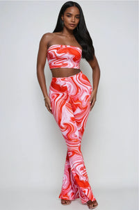 Thumbnail for Boldly bloom in this tube top and flared red pants set, designed with vibrant prints and retro flow for boho-chic flair.
