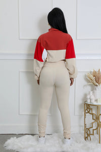 Thumbnail for Lightweight Beige Crop Windbreaker Jacket and Leggings Outfit for teens and young adults, perfect for lounging  and everyday look. Back view.