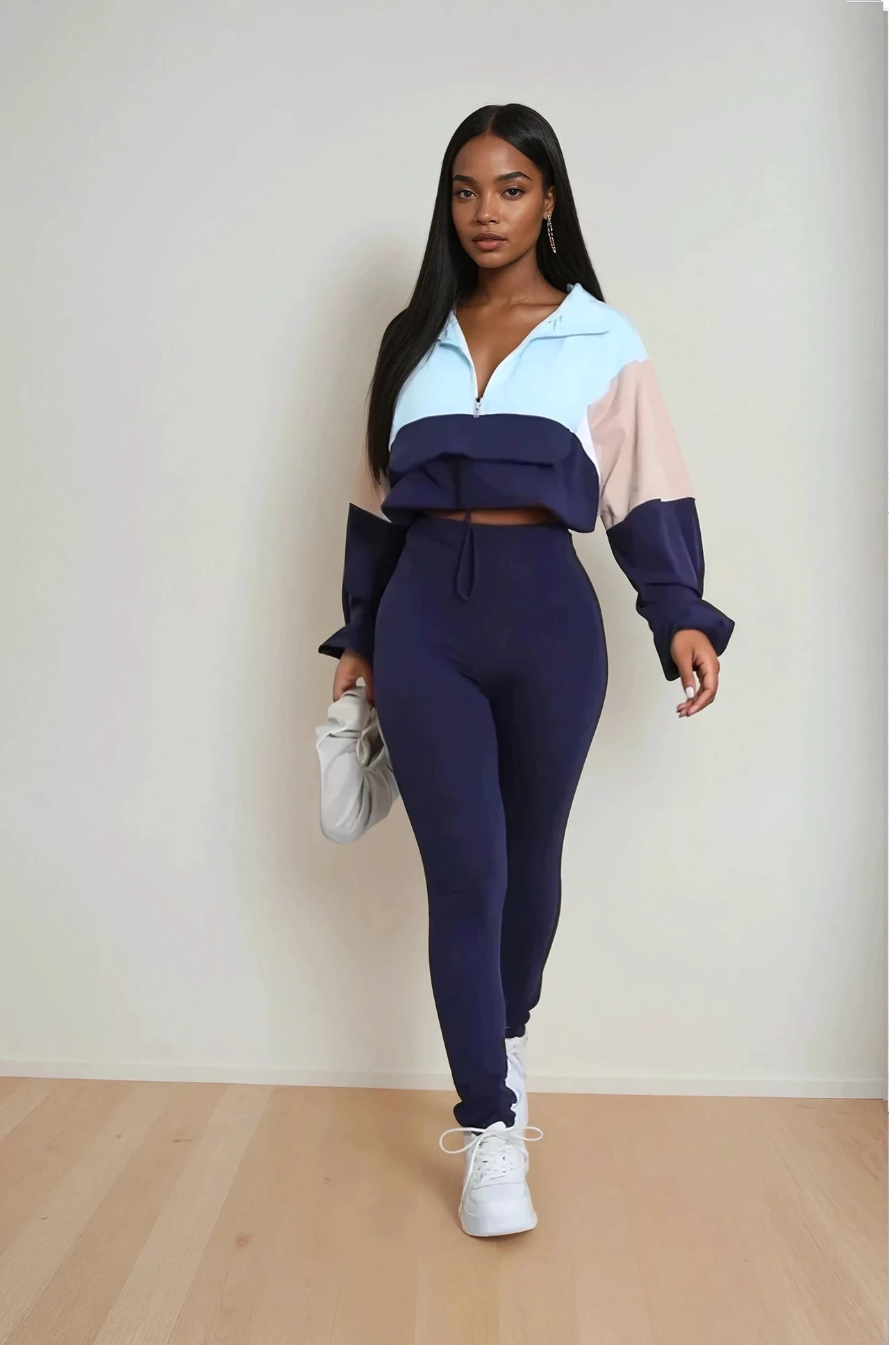 Blush Two Piece Windbreaker Crop Jacket And Leggings Outfit - Pink Seal  