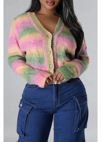 Thumbnail for Blushing Bloom Button-Up Crop Cardigan Sweater - Pink Seal  