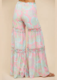 Thumbnail for Boheme Floral Print Tiered Palazzo Pants