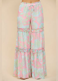 Thumbnail for Boheme Floral Print Tiered Palazzo Pants