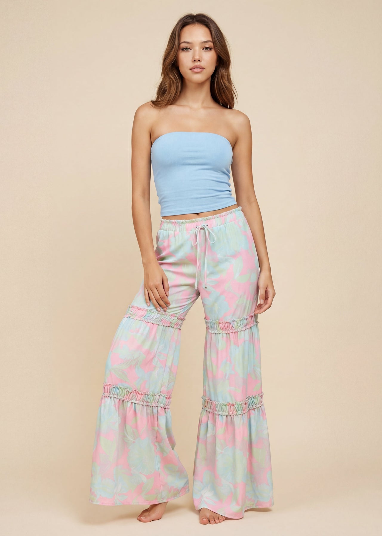 Boheme Floral Print Tiered Palazzo Pants