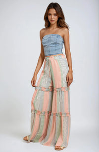 Thumbnail for Multi-print flowy tiered chiffon palazzo pants for resort style