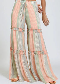 Thumbnail for Multi-print flowy tiered chiffon palazzo pants for resort style