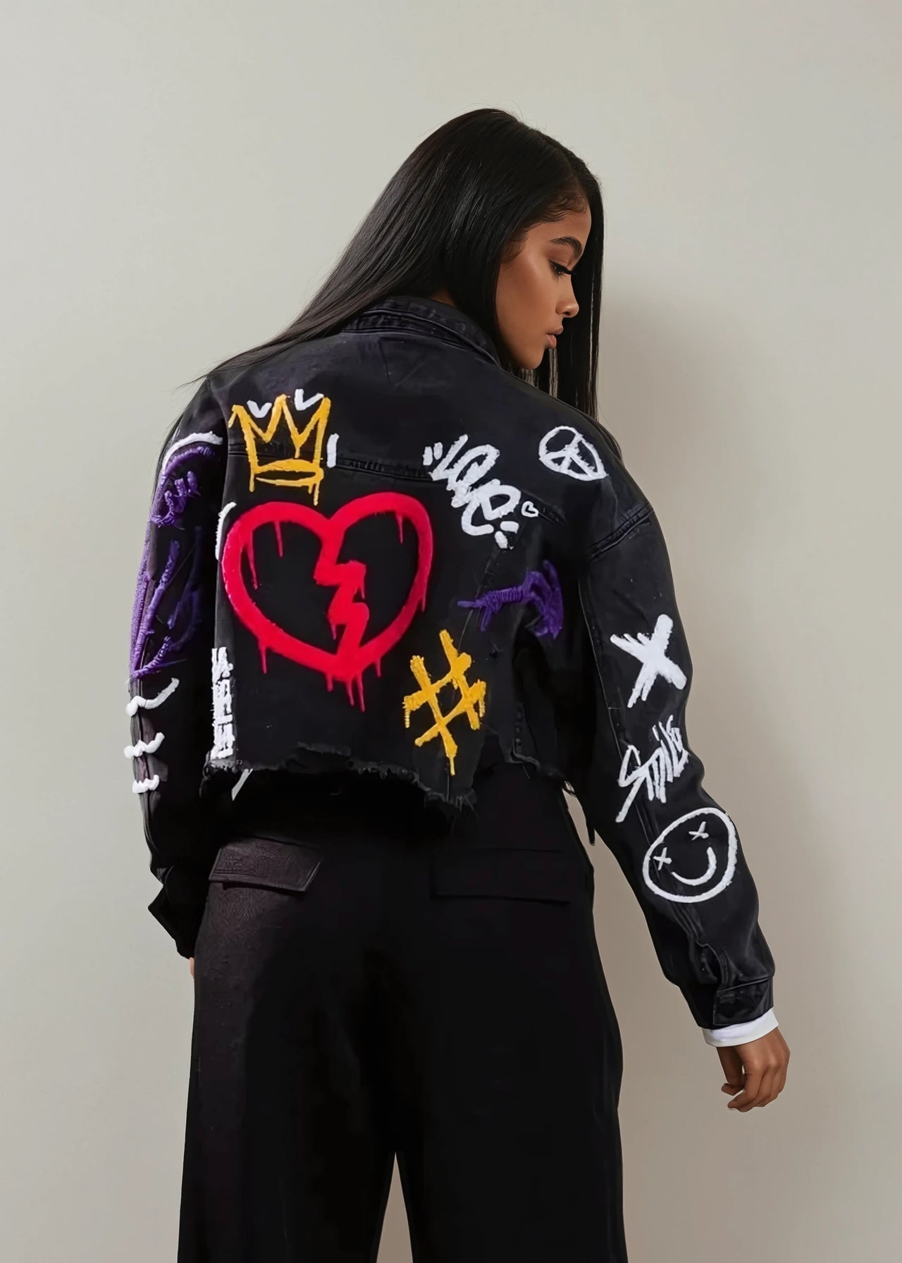 Broken But Not Defeated Cropped Jean Jacket - Pink Seal  