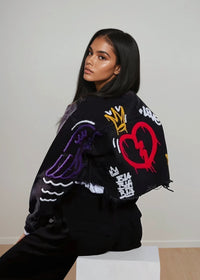 Thumbnail for Broken But Not Defeated Cropped Jean Jacket - Pink Seal  
