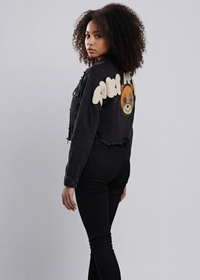 Thumbnail for Distressed Teddy Cropped Denim Jacket Women - Pink Seal  