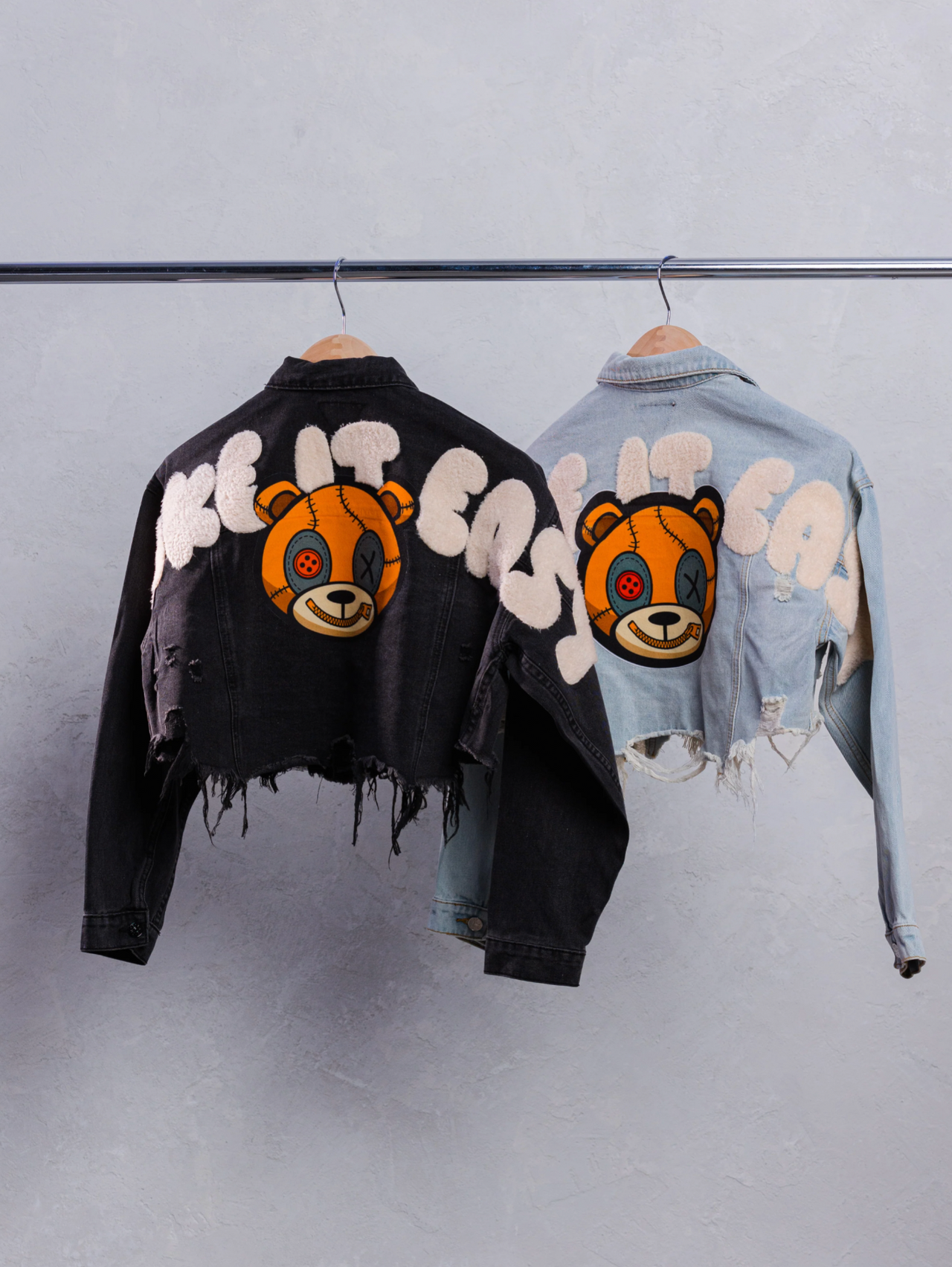 Distressed Teddy Cropped Denim Jacket - Pink Seal  