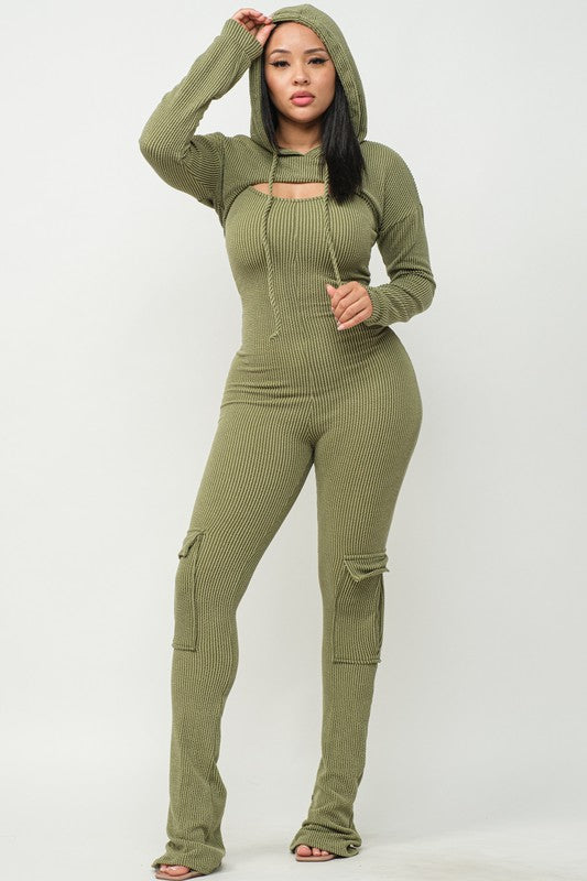 Double Take Two Piece Hooded Top Jumpsuit Set