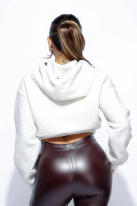 Thumbnail for Stylish white crop hoodie for young women and teens.. Back view.