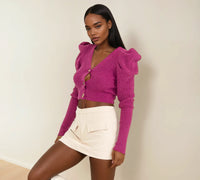 Thumbnail for Chic Pink Cardigan Sweaters for young adults, ideal for daily wear and fall, winter, and spring layering.