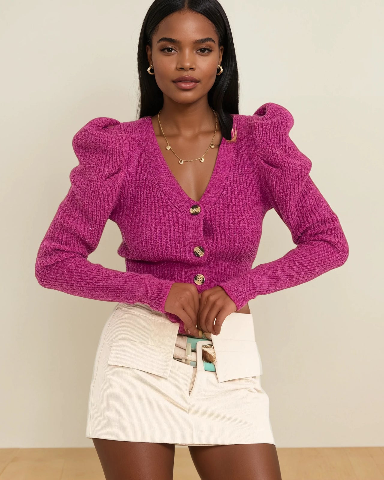 Chic Pink Cardigan Sweaters for young adults, ideal for daily wear and fall, winter, and spring layering.