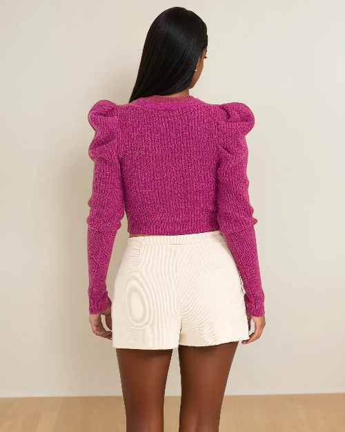 Chic Pink Cardigan Sweaters for young adults, ideal for daily wear and fall, winter, and spring layering. Back view.