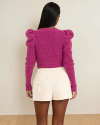 Thumbnail for Chic Pink Cardigan Sweaters for young adults, ideal for daily wear and fall, winter, and spring layering. Back view.