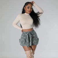 Thumbnail for Chic Cargo Mini Skirt for young women and teens in neutral camouflage tones.