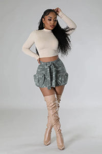 Thumbnail for Chic Cargo Mini Skirt for young women and teens in neutral camouflage tones.