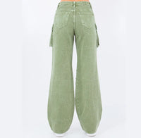 Thumbnail for Frosty Green Wide Leg Cargo Jeans / Juniors