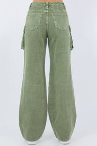 Thumbnail for Frosty Green Wide Leg Cargo Pants - Pink Seal  