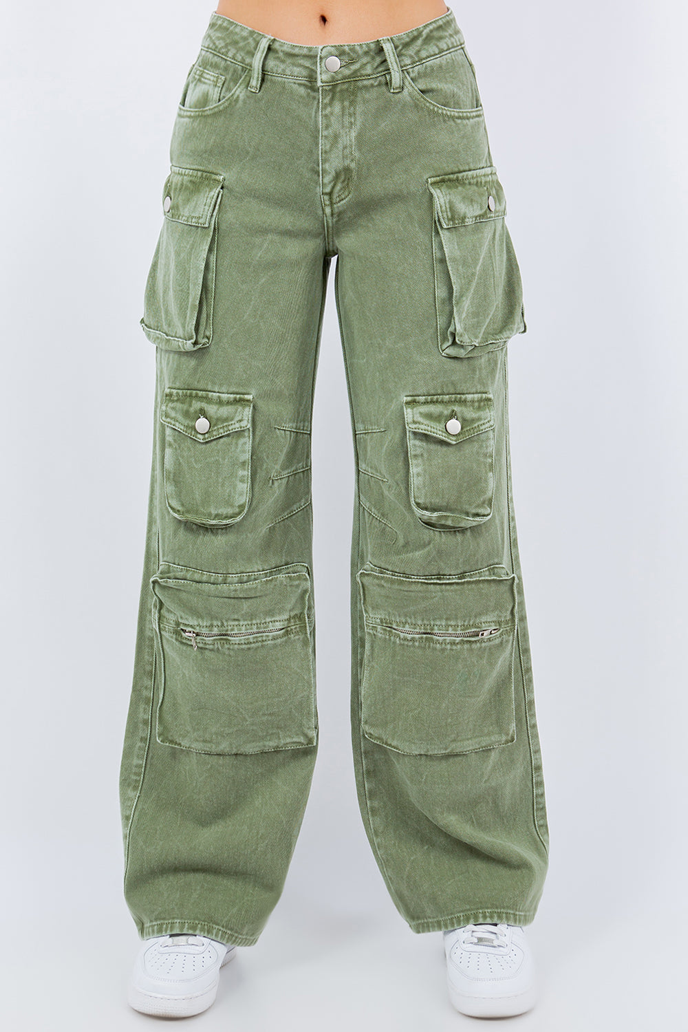 Frosty Green Wide Leg Cargo Pants - Pink Seal  