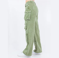 Thumbnail for Trendy Y2K-inspired Wide Leg, Low rise Green Cargo Pants  for Gen Z wardrobes. Streetwear for everyday fashion. Side view