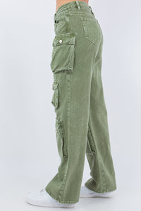 Thumbnail for Frosty Green Wide Leg Cargo Pants - Pink Seal  