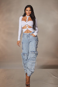 Thumbnail for Stylish Blue Cargo Pants young ladies and teenagers. Ideal for everyday look. 