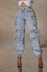 Thumbnail for Stylish Blue Cargo Pants young ladies and teenagers. Ideal for everyday look. Front view.