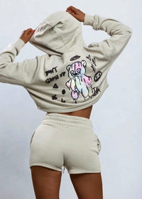 Thumbnail for Forever Young Two Piece Cropped Hoodie & Short Set - Pink Seal  