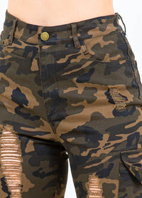 Thumbnail for GI Jane Camouflage Ripped Cargo Stacked Pants - Pink Seal  