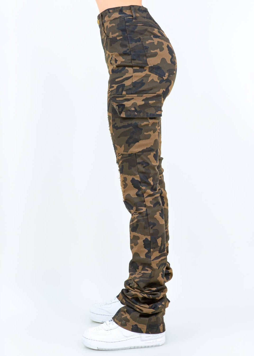 GI Jane Camouflage Ripped Cargo Stacked Pants - Pink Seal  