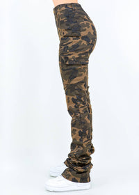 Thumbnail for GI Jane Camouflage Ripped Cargo Stacked Pants - Pink Seal  