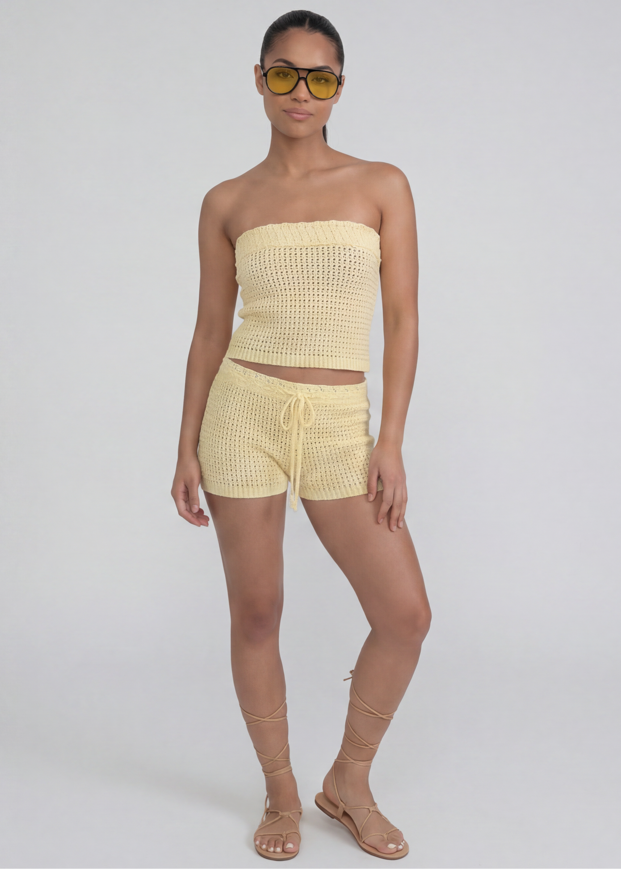 Crochet bandeau top and shorts set for summer outfit for women
