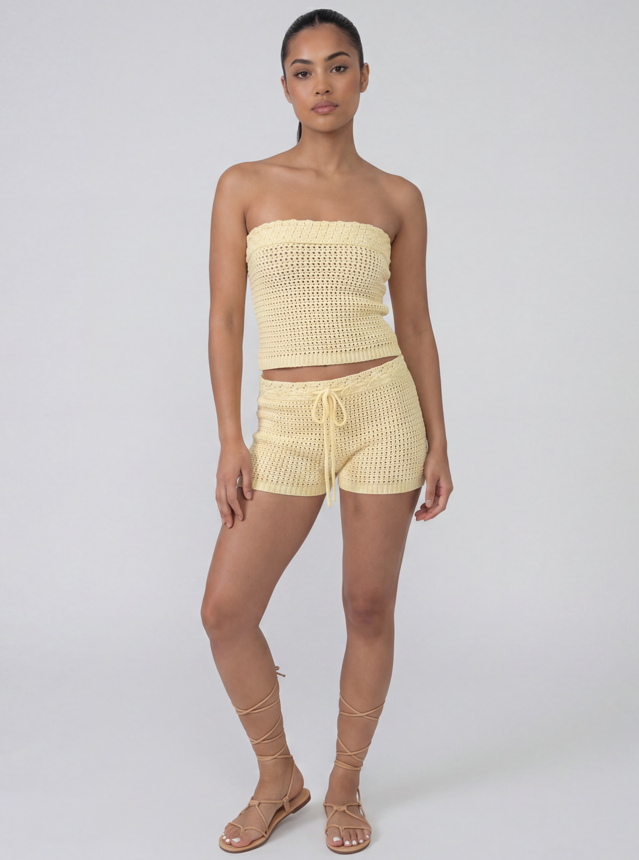 Crochet bandeau top and shorts set for summer outfit