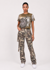 Thumbnail for Her Own Lane Camo Stacked Cargo Pants