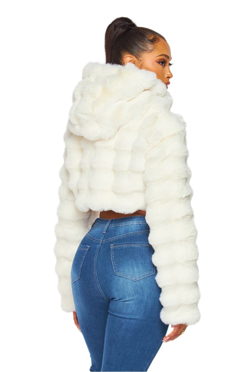 Icy Plush Faux Fur Hooded Crop Jacket