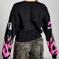 Thumbnail for Black Relaxed-fit graphic sweatshirt for young women with an oversized look. Back view.